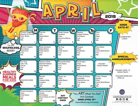 2019 April Menus | Cumberland Academy Elementary