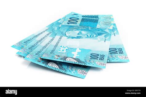 Brazilian real banknotes on white background Stock Photo - Alamy