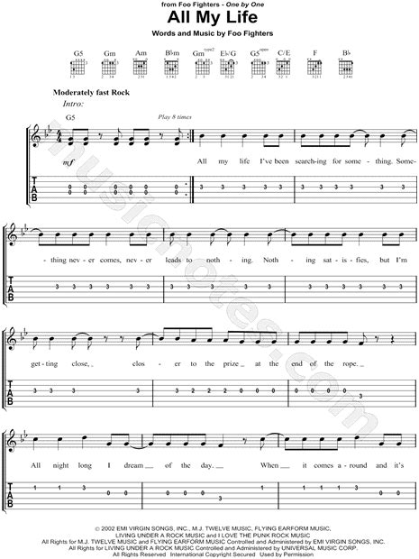 Foo Fighters "All My Life" Guitar Tab in G Minor - Download & Print - SKU: MN0078645