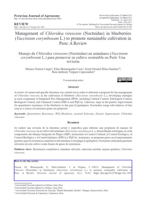 (PDF) Management of Chloridea virescens (Noctuidae) in blueberries ...