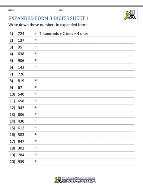 Expanded Form Worksheets Grade 1