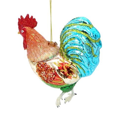 Glass Rooster Christmas Ornament 5 Inches