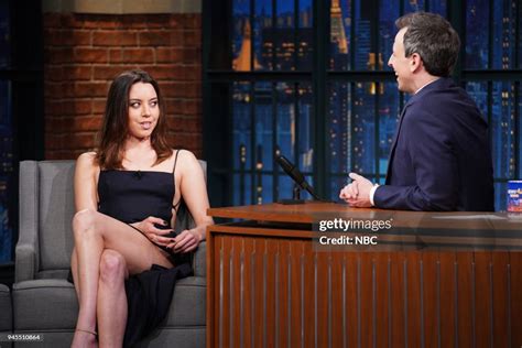 Actress Aubrey Plaza during an interview with host Seth Meyers on... News Photo - Getty Images