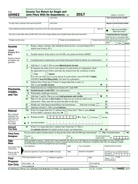 IRS 1040-EZ 2017 - Fill out Tax Template Online | US Legal Forms