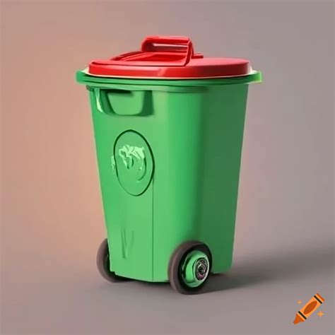 Green trash can with a red lid and a happy roll of paper illustration on Craiyon