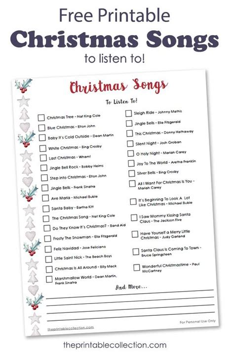 Christmas Songs To Listen To - Free Printable List | Christmas songs list, Christmas song ...