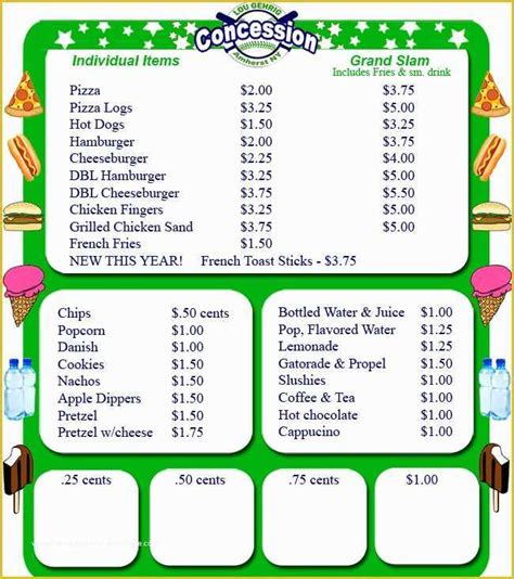 Printable Concession Stand Menu Template Word