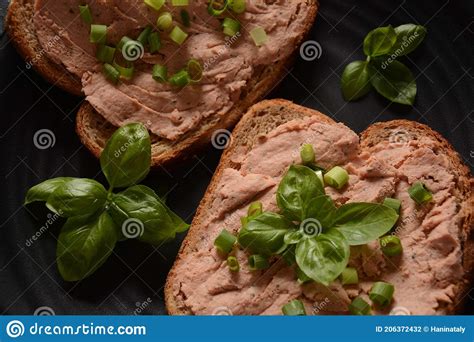 Chicken or Goose Liver Pate Sandwiches on a Plate Stock Photo - Image ...