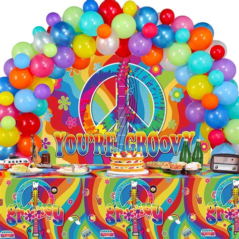 Buy 60's Party Decorations Groovy Hippie Party Decorations 60s Backdrop Tablecloth Balloons Kit ...