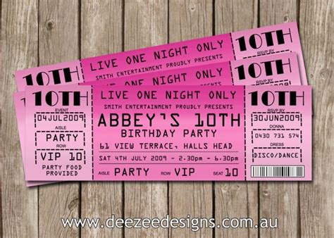 Concert Ticket Style Birthday Invitations - You Print by Deezee Designs ...