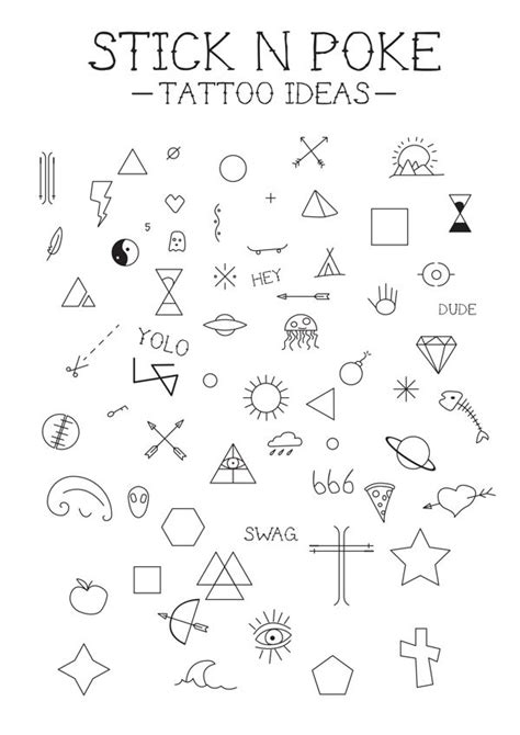 the cover of stick n poke's tattoo ideas, which includes symbols and ...