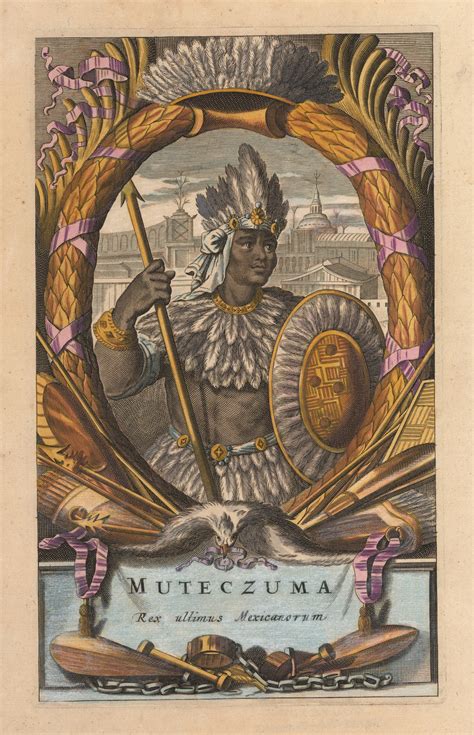 1671 Antique Illustration of Montezuma II, Aztec Ruler : nwcartographic.com – New World Cartographic