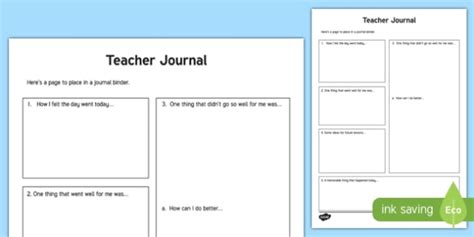 Teacher Journal Worksheet / Worksheet, worksheet