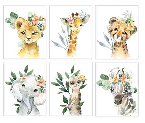 Amazon.com: Safari Nursery Girl - Safari Animal Pictures Wall Art - Baby Room Animal Prints ...