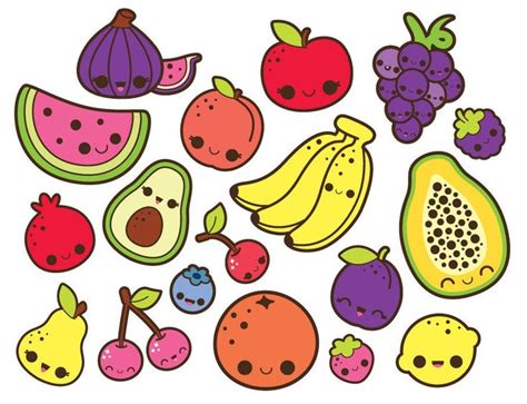 Kawaii fruits clipart, cute fruits clip art, kawaii food clipart, kawaii watermelon clipart ...