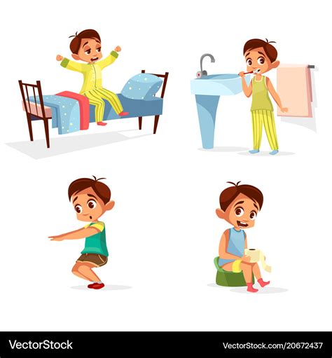 Cartoon boy daily morning routine activity Vector Image