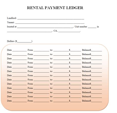 Rental Ledger Template Word