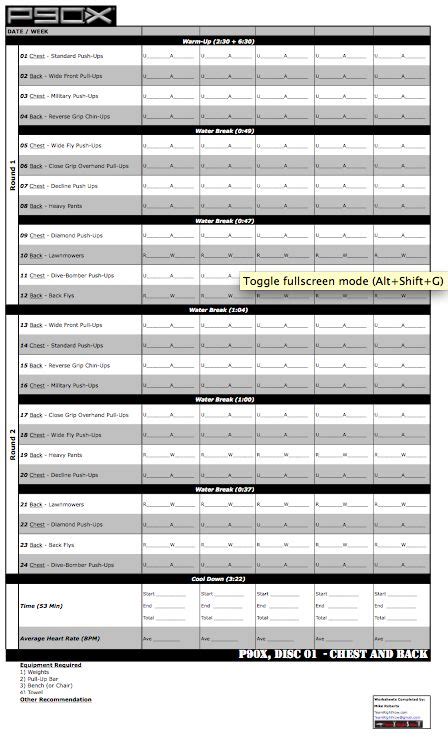 P90x Chest And Back Worksheet