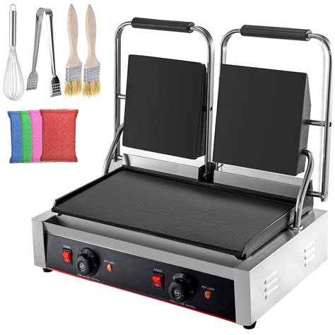 VEVOR Commercial Sandwich Panini Press Grill, 2X1800W Double Flat Plates Electric Stainless ...