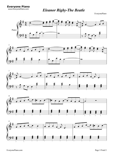 Eleanor Rigby-The Beatles Stave Preview 1 | Piano sheet music free, Sheet music, The beatles