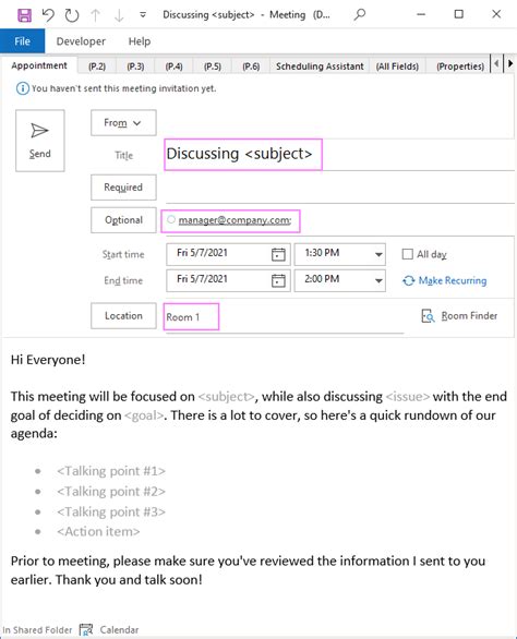 Create Outlook meeting template - 4 quick ways