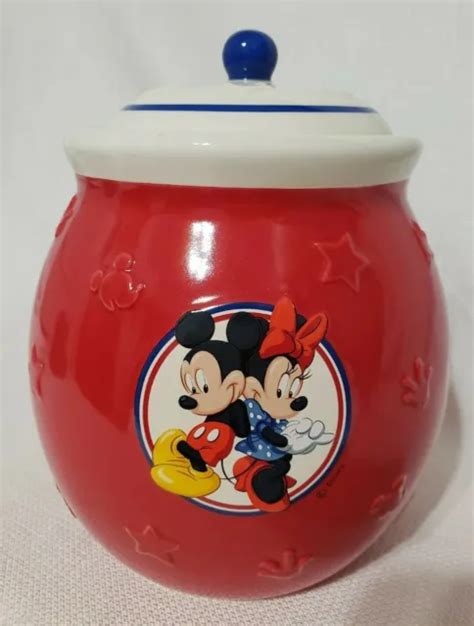 DISNEY MICKEY AND Minnie Mouse Red White & Blue Ceramic Cookie Jar Canister $16.50 - PicClick