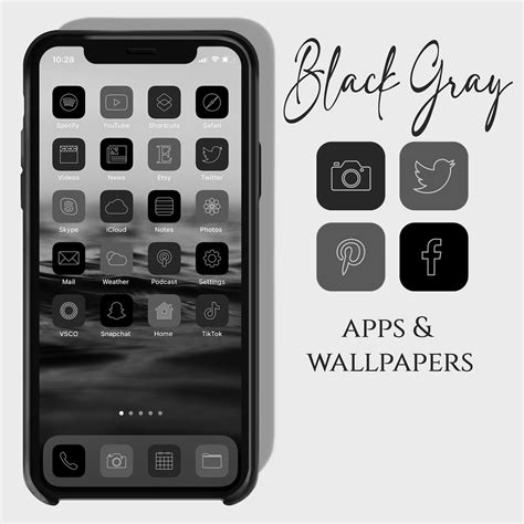 Dark App Icons Aesthetic Iphone App Icons Gray Black White - Etsy