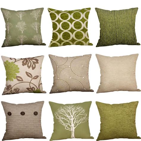 Cotton Linen cushion covers 45X45CM Green Lime Natural Cream Pillow Case Sofa Cushion Cover ...