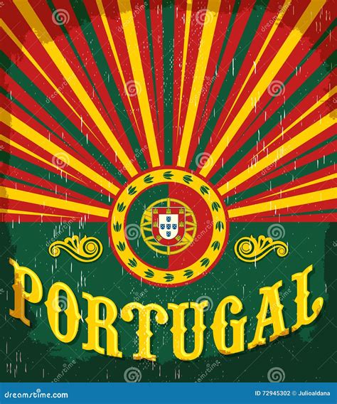 Portugal Vintage Old Poster with Portuguese Flag Colors Stock Vector ...