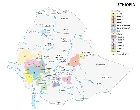 Map Of The Coffee Growing Regions Of Ethiopia Stock Illustration ...