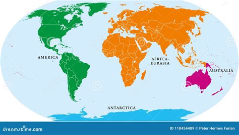 Four continents world map stock vector. Illustration of area - 118454489