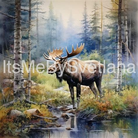 Moose Watercolor Clipart Moose Watercolor Painting Print - Etsy