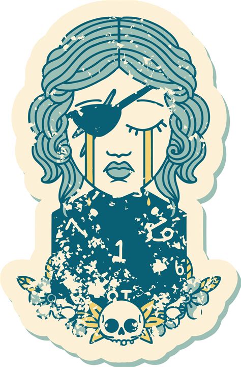 grunge sticker of a crying human rogue with natural one d20 roll ...