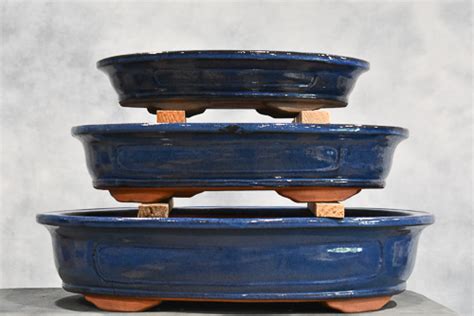 Blue Glazed Oval Bonsai Pots - Wigert's Bonsai