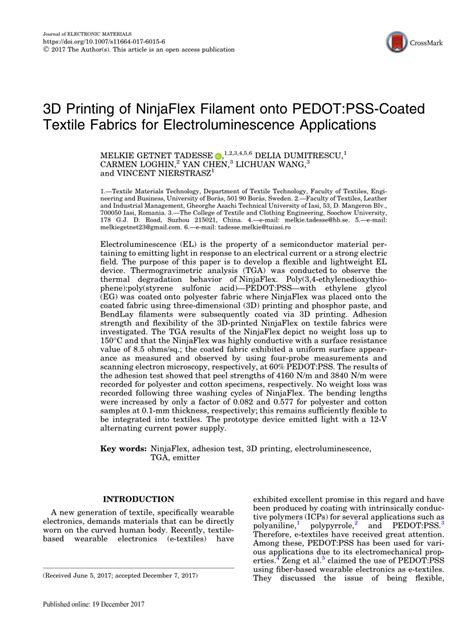 (PDF) 3D Printing of NinjaFlex Filament onto PEDOT:PSS-Coated Textile ...