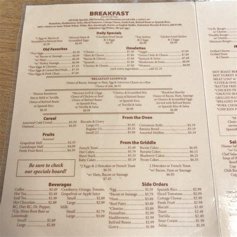 Menu at Bread and Butter Cafe, Tucson