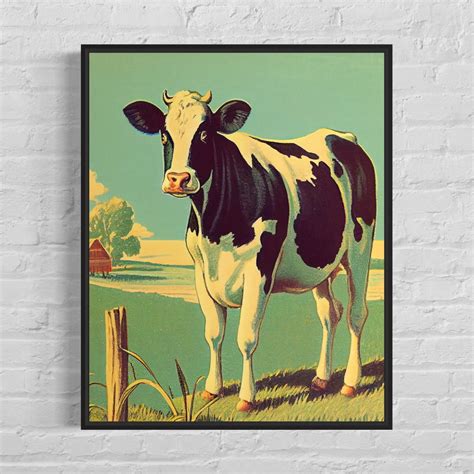 Cow Art Print Cow Vintage Poster Artwork, Cow Retro Wall Art Animal ...