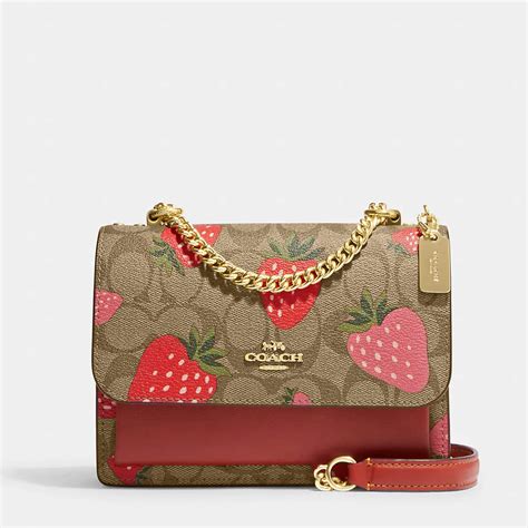 Coach Gold / Red Signature Canvas Mini Klare Strawberry Print Crossbody Bag Coach | The Luxury ...