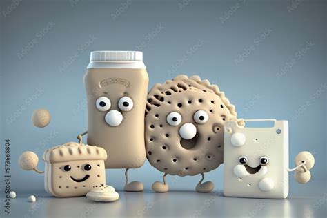 Cute Cartoon Biscuits and Gravy Characters 3D Illustration. Created ...