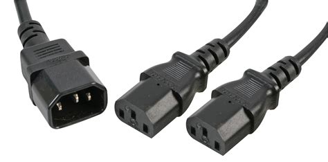 PE01116 - Pro Elec - Black IEC C14 Male to 2x C13 IEC Sockets Y Power Lead, 1m