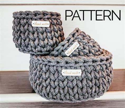 Crochet Round Basket Pattern Set of Rope Baskets Pattern Crochet ...