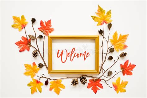 Colorful Autumn Leaf Decoration, Frame, Text Welcome Stock Image ...