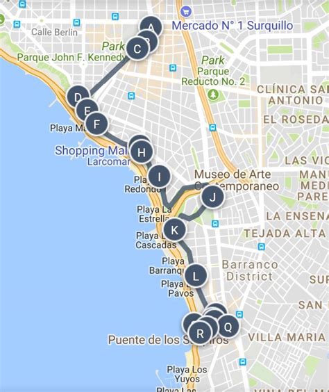 Lima from Miraflores to Barranco Along the Coast Walking Tour Map and ...