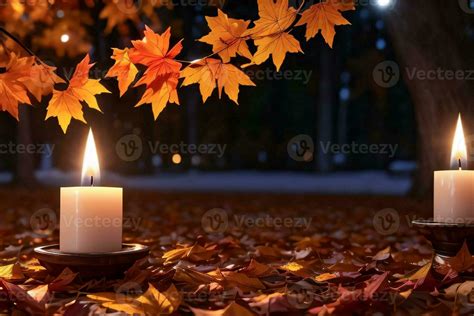 Photo of the candle and fall leaves wallpaper 29998619 Stock Photo at ...