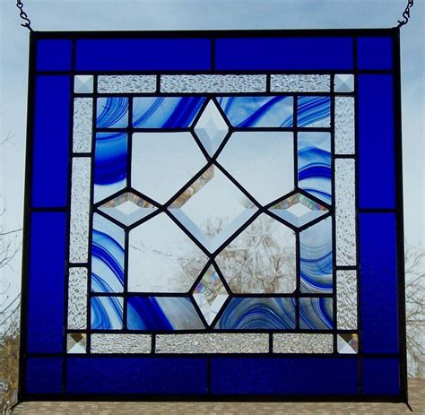 Beveled Blue Stained Glass Window