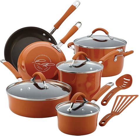 Rachael Ray Cucina Nonstick Cookware Pots and Pans Set, 12 Piece, Pumpkin Orange - Walmart.com ...