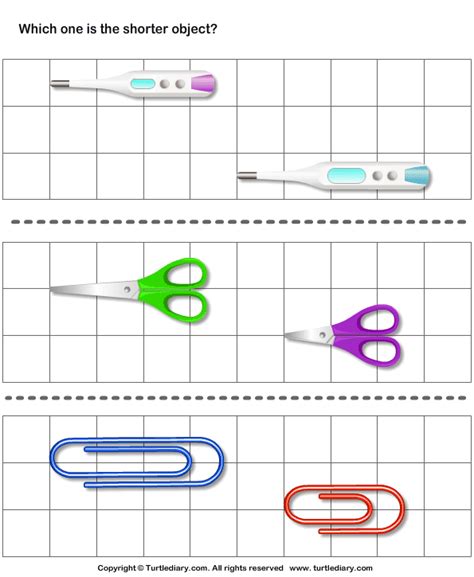 Identify Longer and Shorter Object | Turtle Diary Worksheet