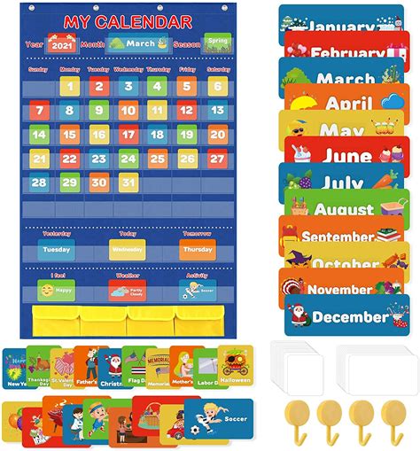 Classroom Calendar Pocket Chart, School Calendar for Kids Learning for Home, Homeschool ...