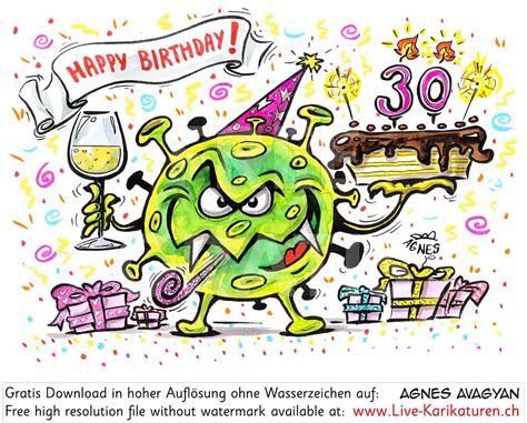 Virus Corona Happy Birthday Kuchen 30 Jahre — www.Live-Karikaturen.ch