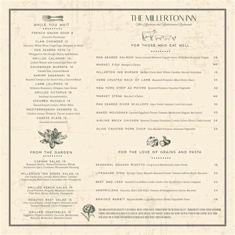 Our Menu - The Millerton Inn